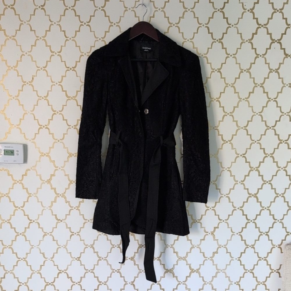 BEBE Elegant Gothic Black Lace Women's Coat